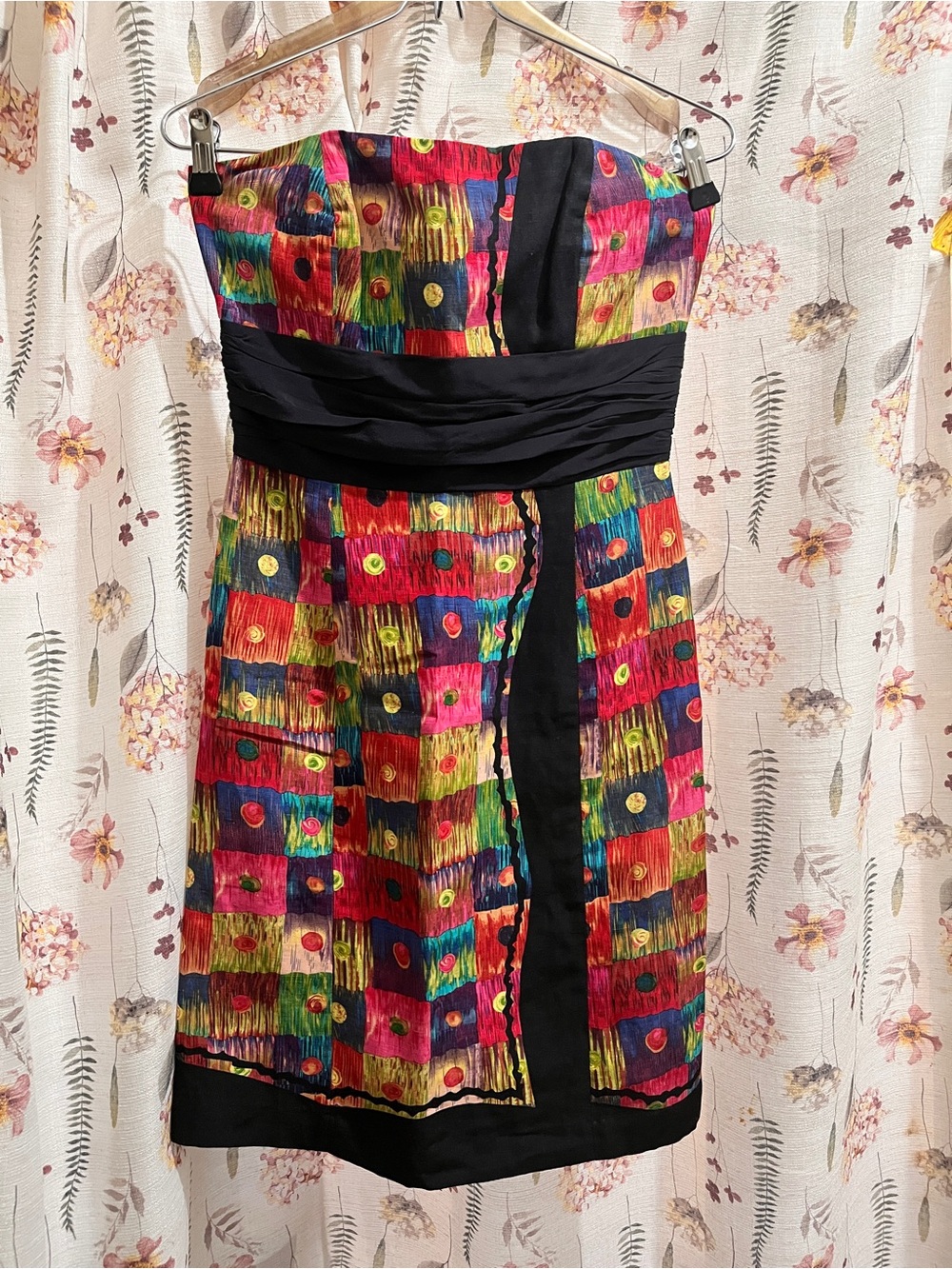 Tracy Reese Strapless Multicolor Patchwork Dress with Black Accents